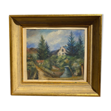Old painting, landscape with stream signed dated 1925