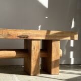 Solid wood bench with openwork base crossed by a cylinder - Mango wood