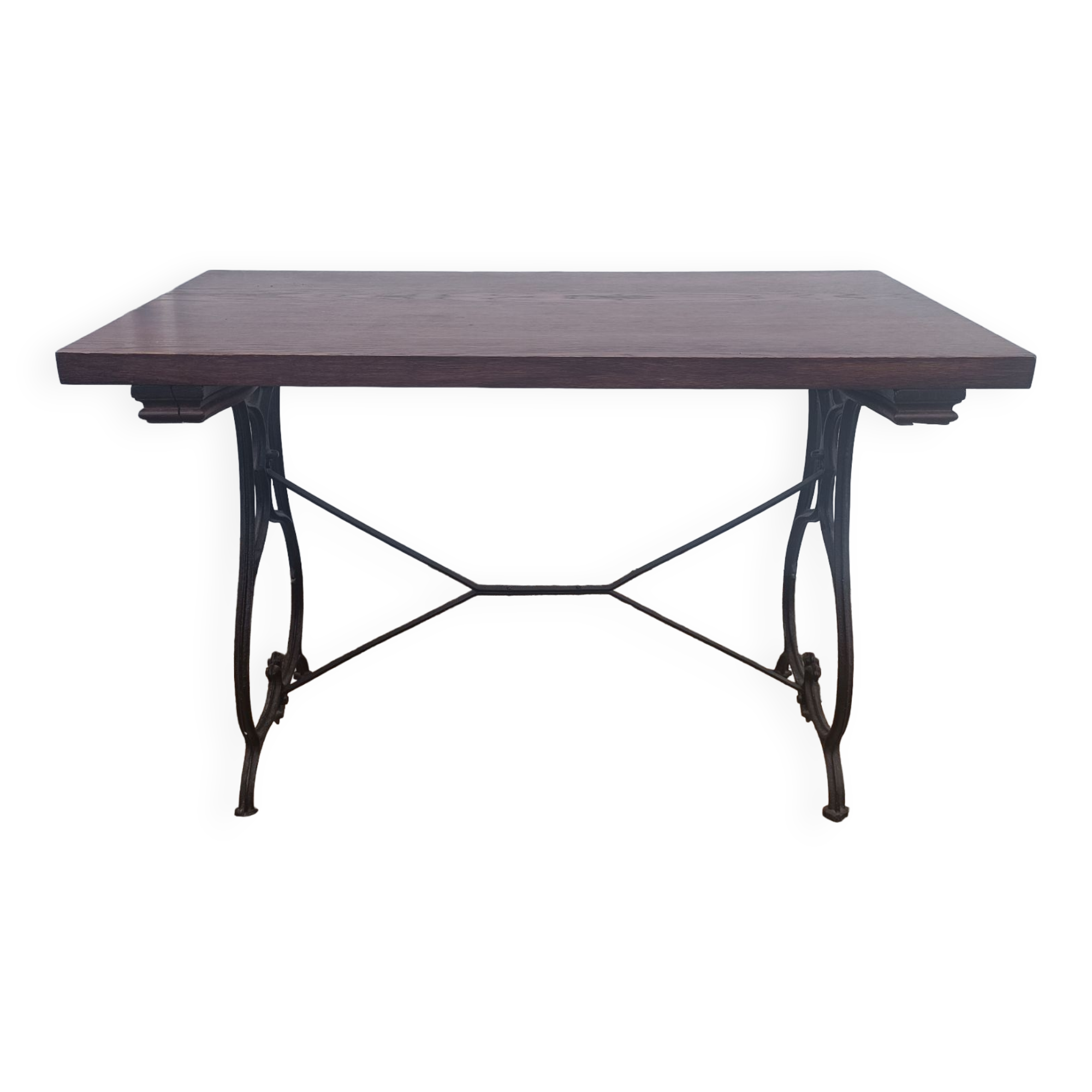 Bistro table wood and wrought iron tray