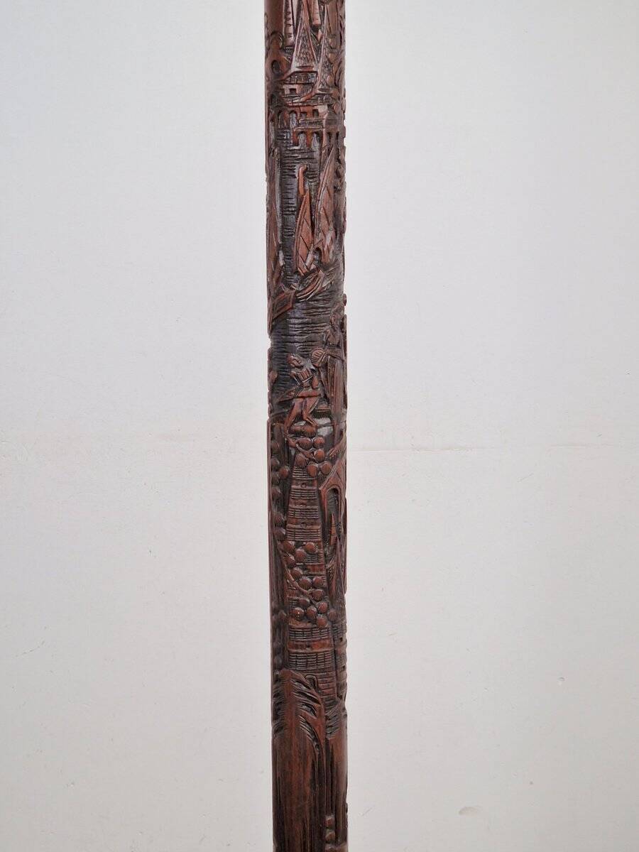 Art Deco Asian Style Carved Wood Floor Lamp, 1930s