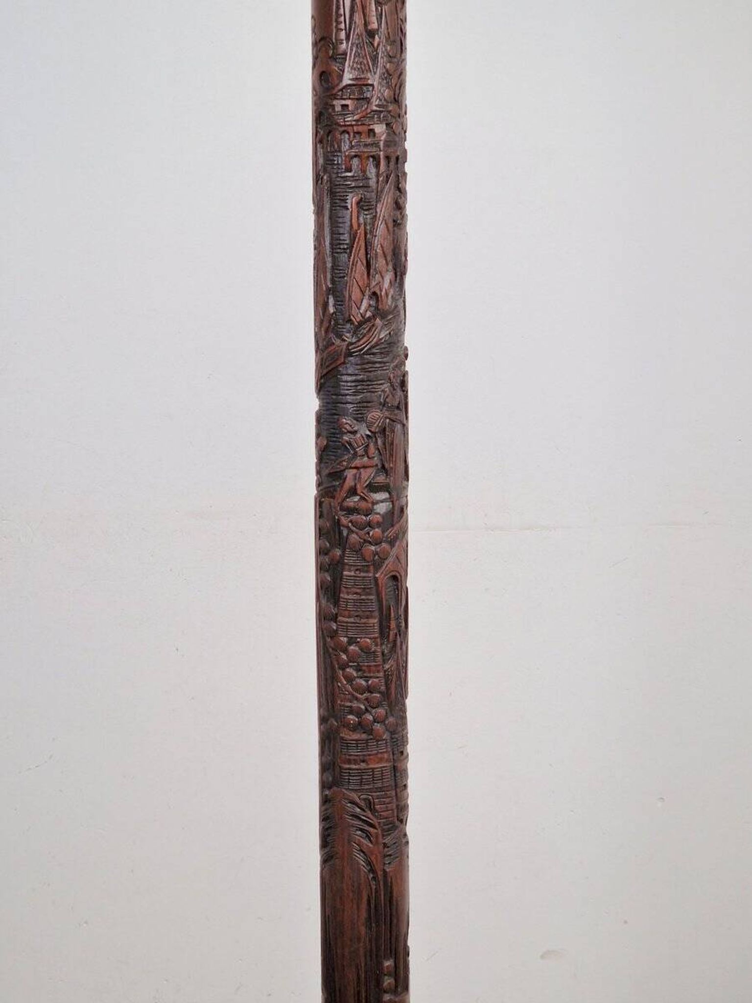 Art Deco Asian Style Carved Wood Floor Lamp, 1930s