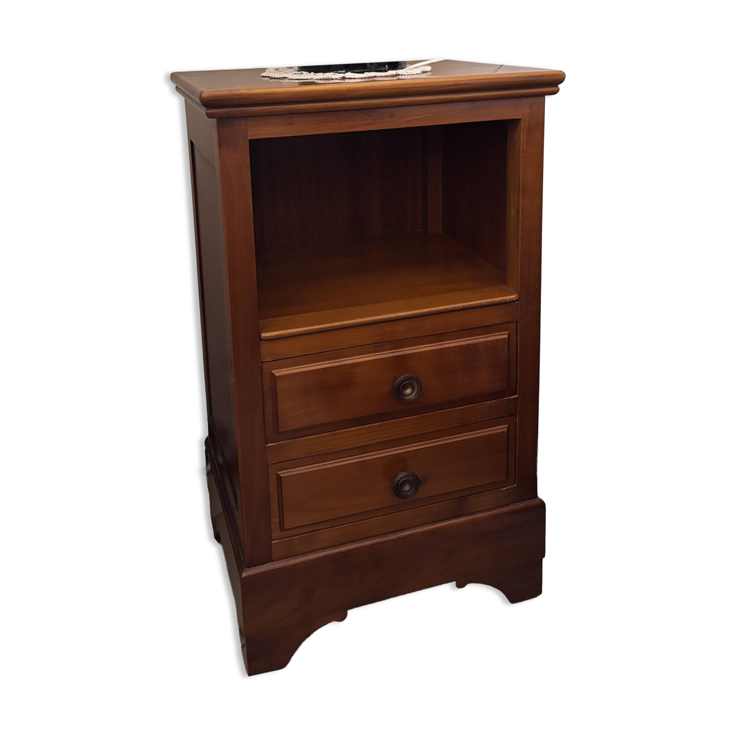 Solid cherry bedside table in Louis Philippe style.