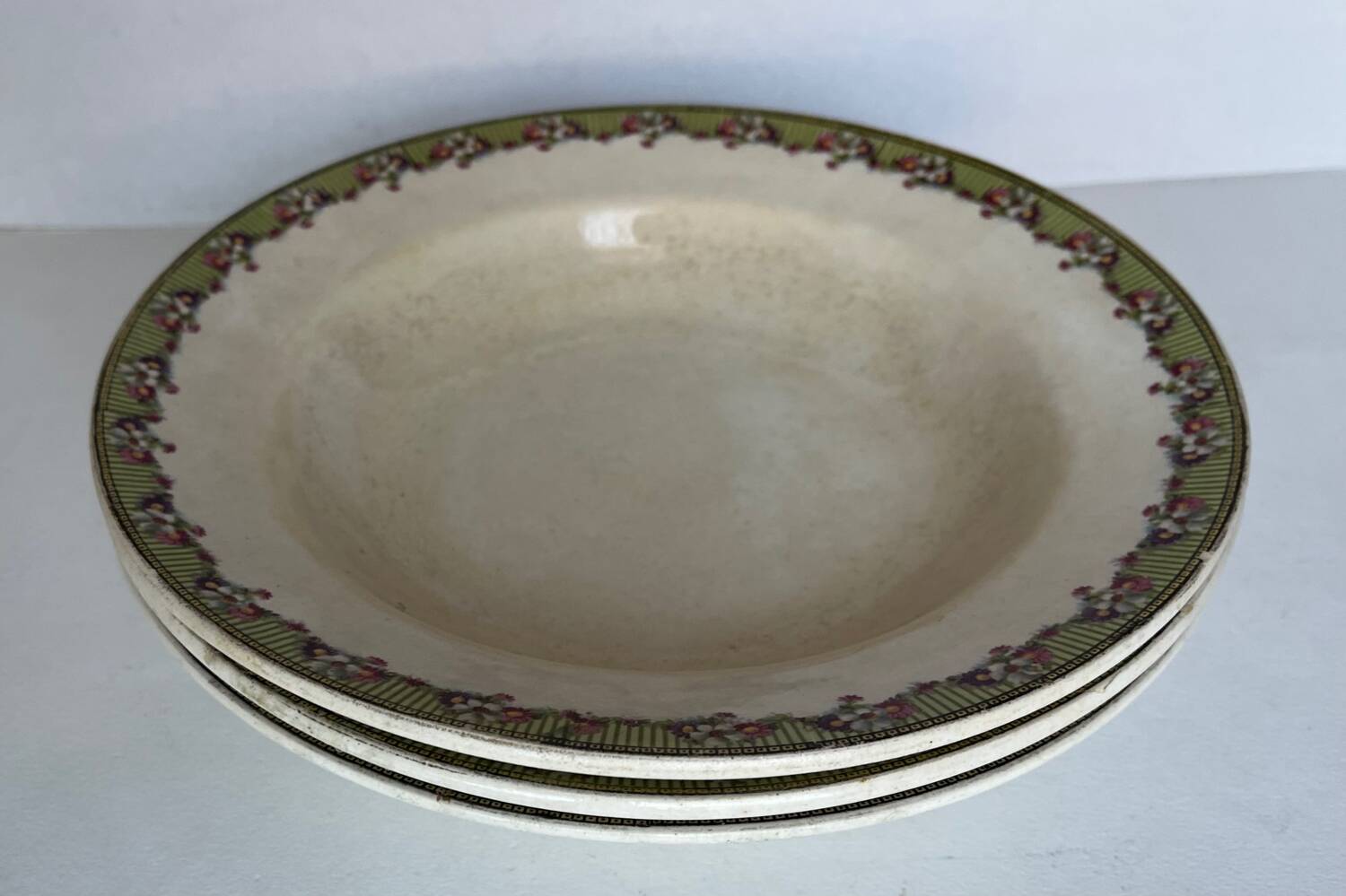 3 old ironstone soup plates