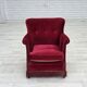 Fauteuil danois des années 1970, velours rouge, bois d'orme.