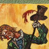 Clown musician, oil on canvas signed
