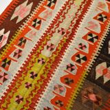 4x8 Multicolor Geometric Style Kilim Rug, 129x255 Antique Decor