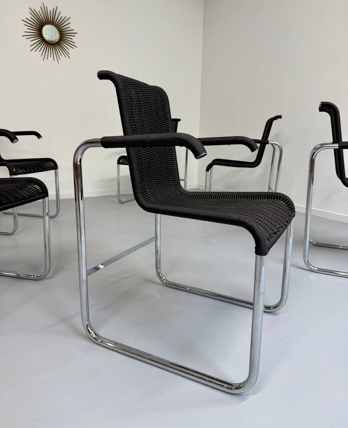 6 black tubular chairs design by Axel Bruchhäuser model D20 bauhaus