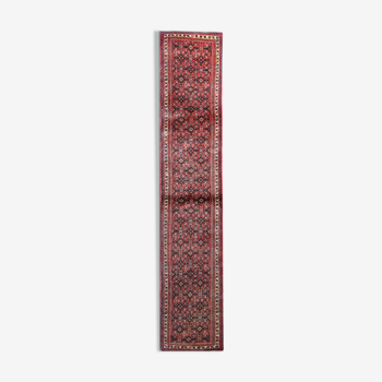 Handmade persian rug, red wool runner rug- 75x387cm