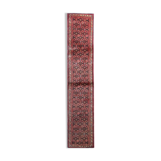 Tapis coureur persan en laine rouge fait main - 75x387cm