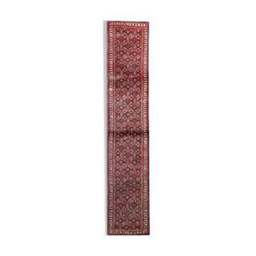 Tapis coureur persan en laine rouge fait main - 75x387cm