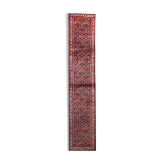 Handmade persian rug, red wool runner rug- 75x387cm
