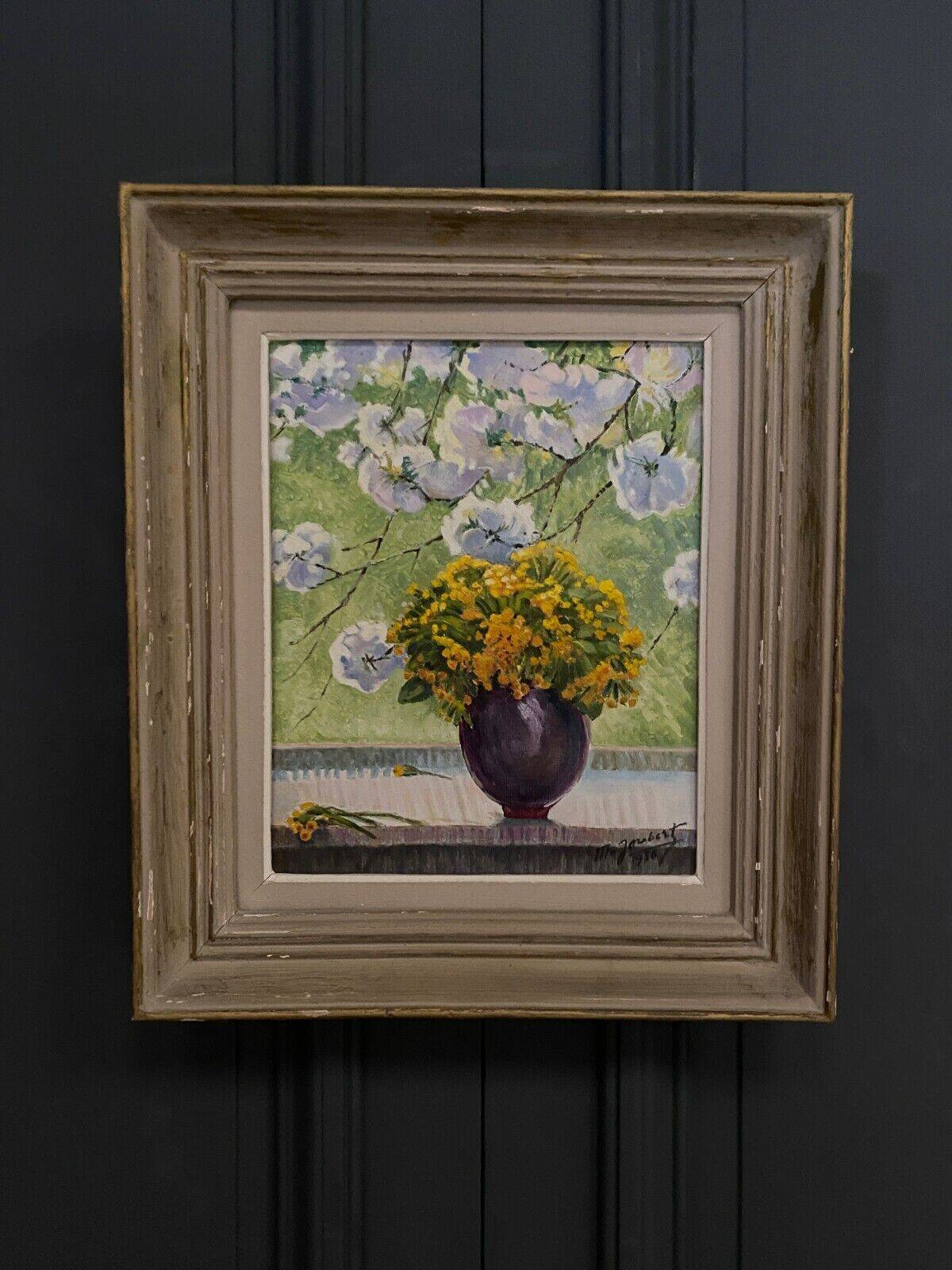 Oil on canvas still life M. Joubert 1956 bouquet of flowers