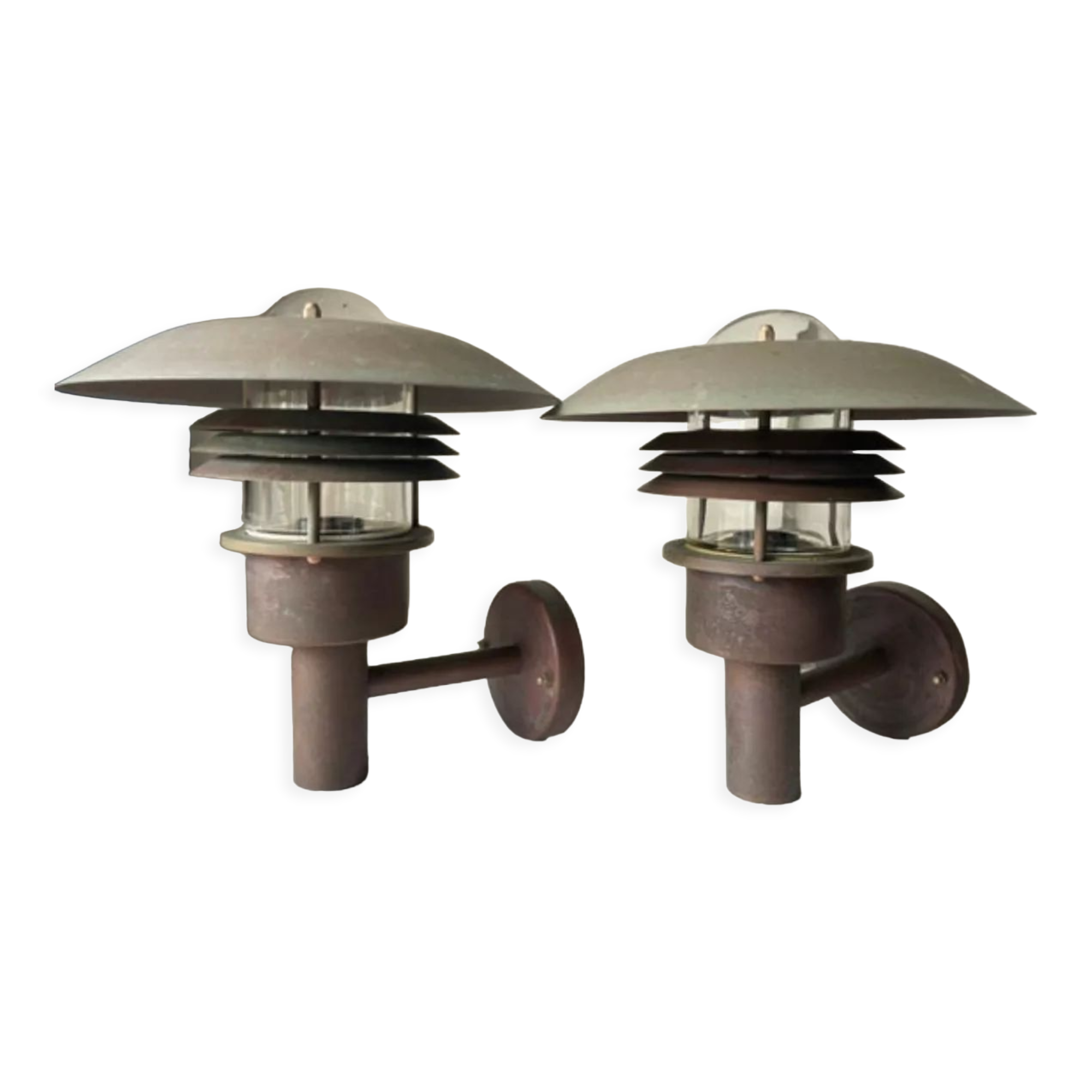 Pair of classic danish vintage MCM outdoor wall lamp in copper