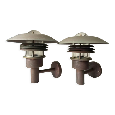Paire de lampe murale d’extérieur vintage danoise MCM en cuivre