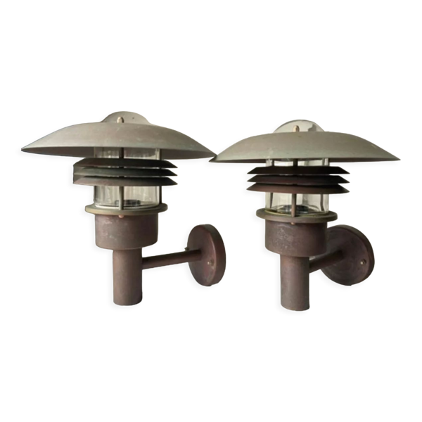 Paire de lampe murale d’extérieur vintage danoise MCM en cuivre