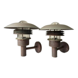 Pair of classic danish vintage MCM outdoor wall lamp in copper