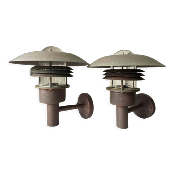 Pair of classic danish vintage MCM outdoor wall lamp in copper