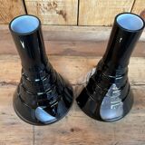 Pair of black and opaline multilayer glass vases. 1970s.