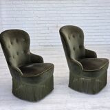 Chaise d'appoint danoise des années 1970, velours vert, pieds en bois de hêtre.