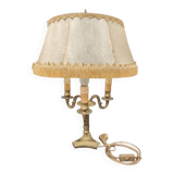 Gold-plated metal desk lamp with leather shade – Vintage elegance