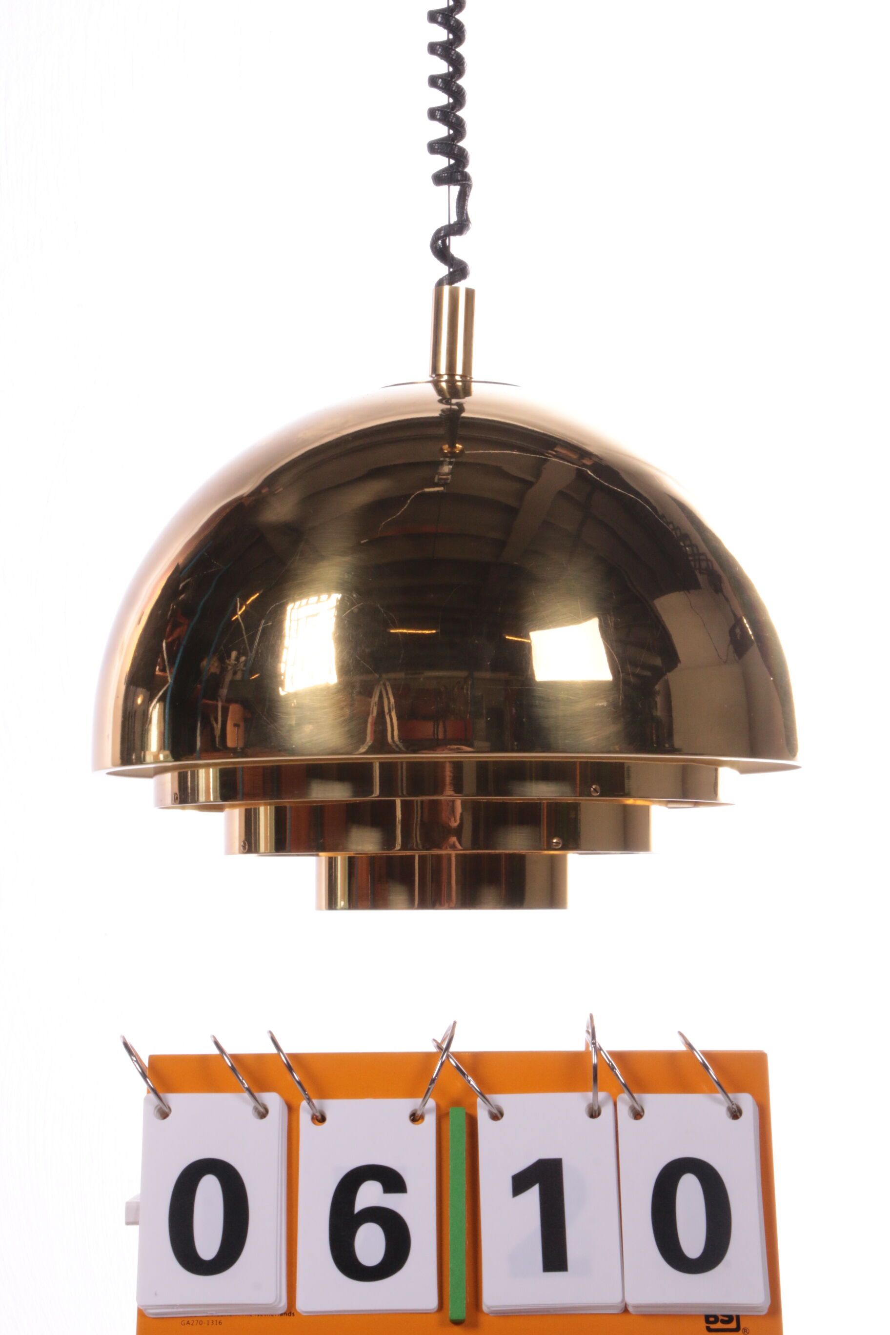 Vintage brass hanging lamp by Vereinigte Werkstatten Collection, 1960