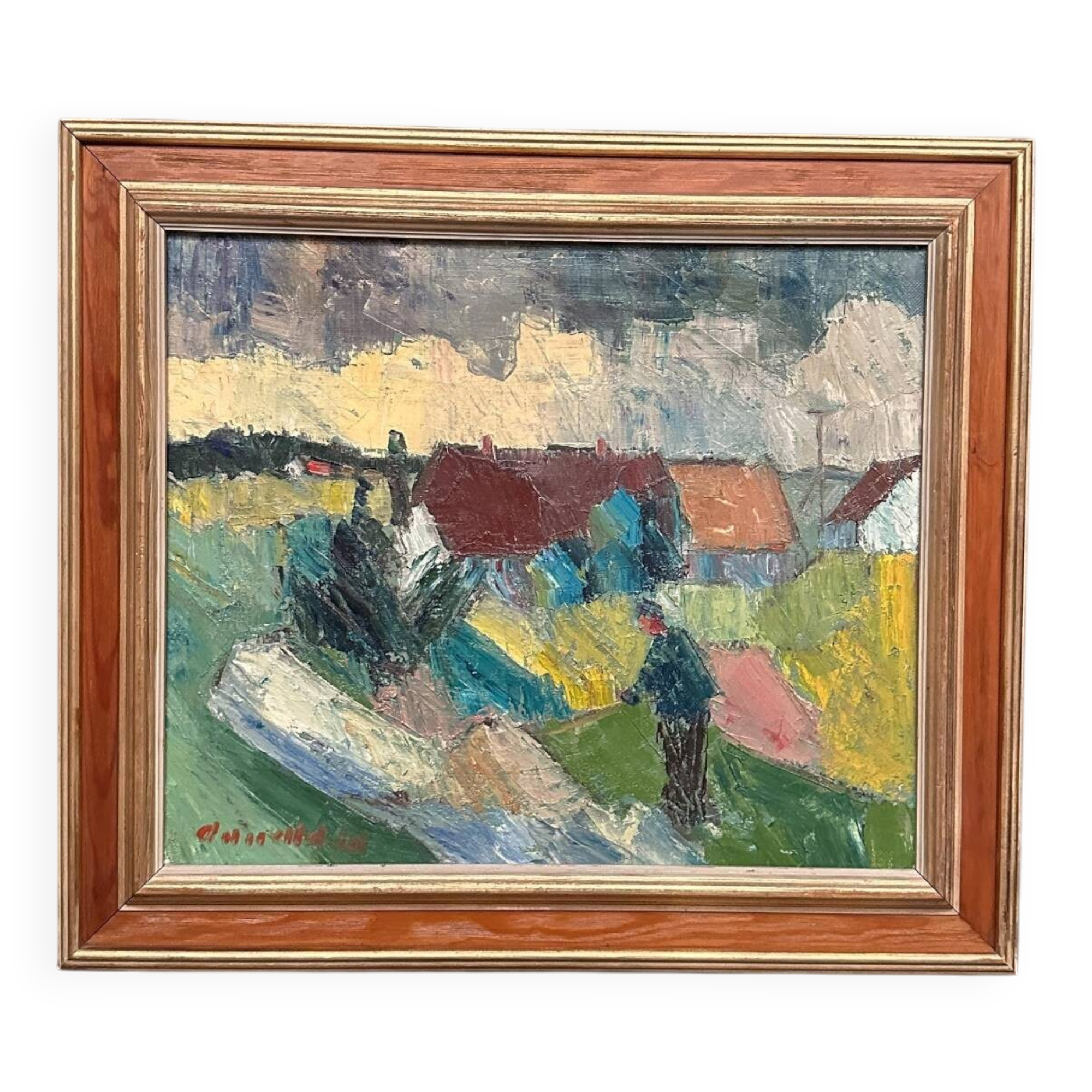 Huile sur toile suédoise – « Fermes » par Arnold William Pedersen