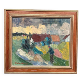 Huile sur toile suédoise – « Fermes » par Arnold William Pedersen