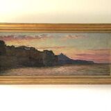 Marius Reynaud (1860 - 1935) "Algerian coastline at sunset" oil on wood