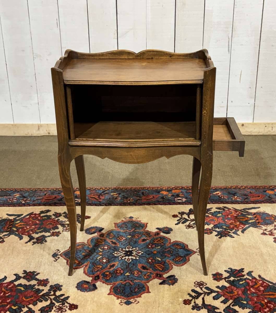 Louis XV style bedside table with curtains in beech from the 1950s.
