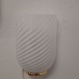 Pair of 80s wall lamps, striped Murano glass and brass