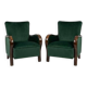 Art Deco Velvet Lounge Chairs in Dark Green Velvet, Set of 2