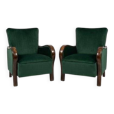 Chaises de salon en velours Art Déco vert foncé, ensemble de 2