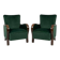 Art Deco Velvet Lounge Chairs in Dark Green Velvet, Set of 2