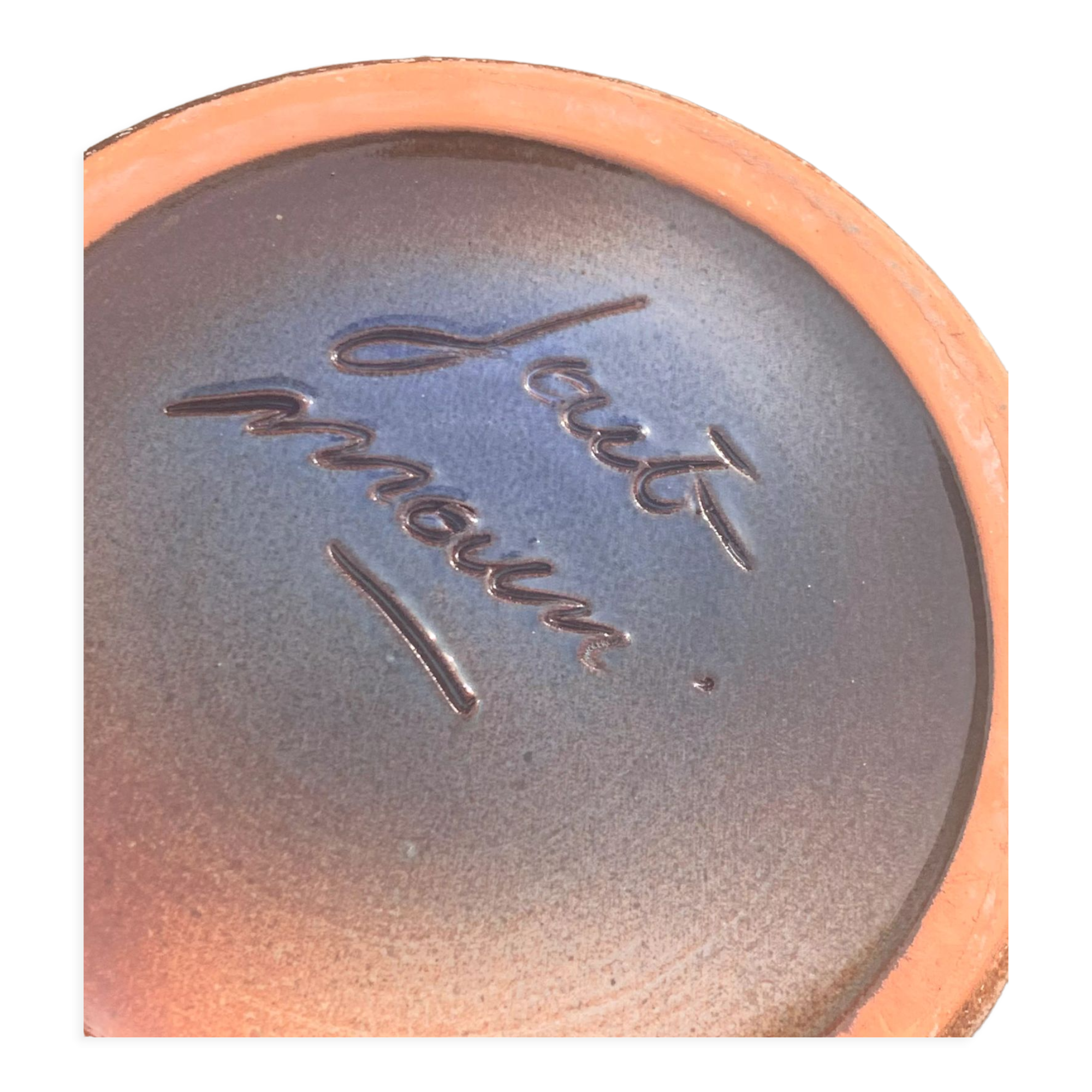 Champagne bucket in blue and beige glazed ceramic, vintage handmade