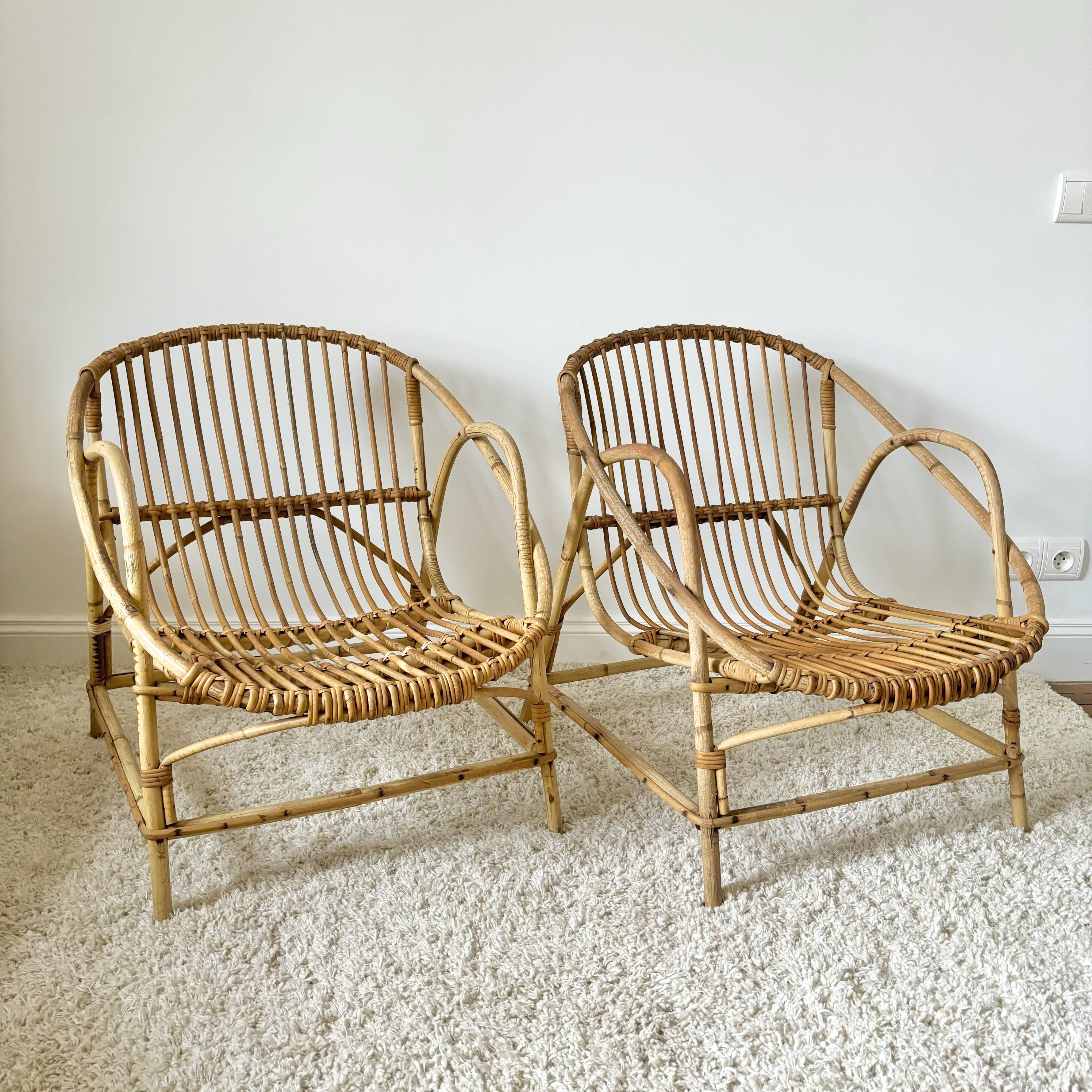Rattan shell armchair