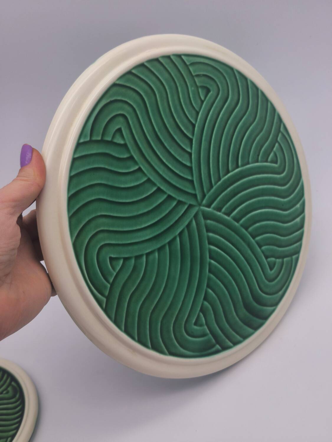 Set of green trivets Sarreguemines – Vintage ceramic