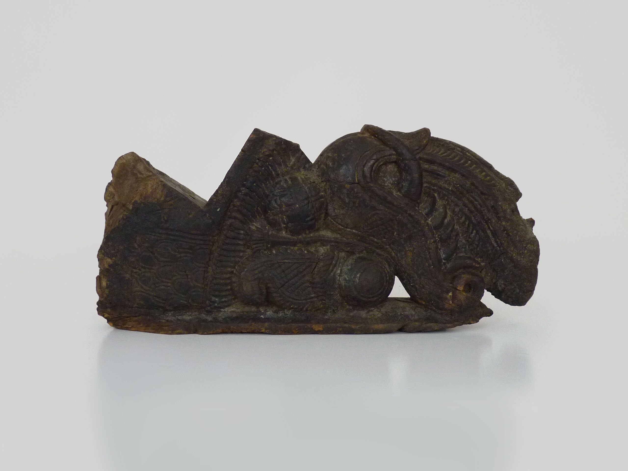 Piece of Indonesian wooden basrelief, chameleon. XIXth