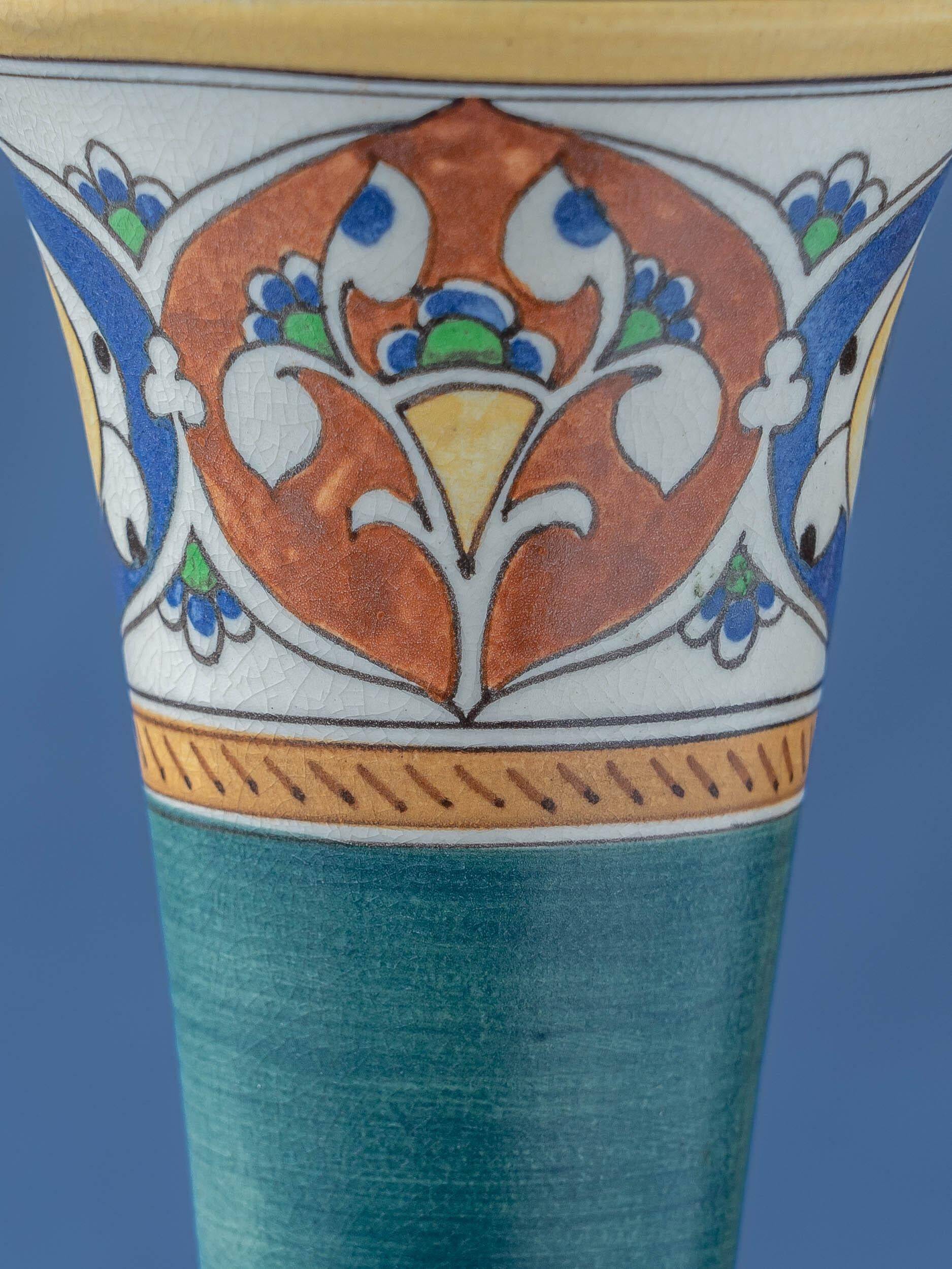 Pair of hand-painted ceramic table lamps in Dutch Art Nouveau–Art Deco style, 1910–1917.