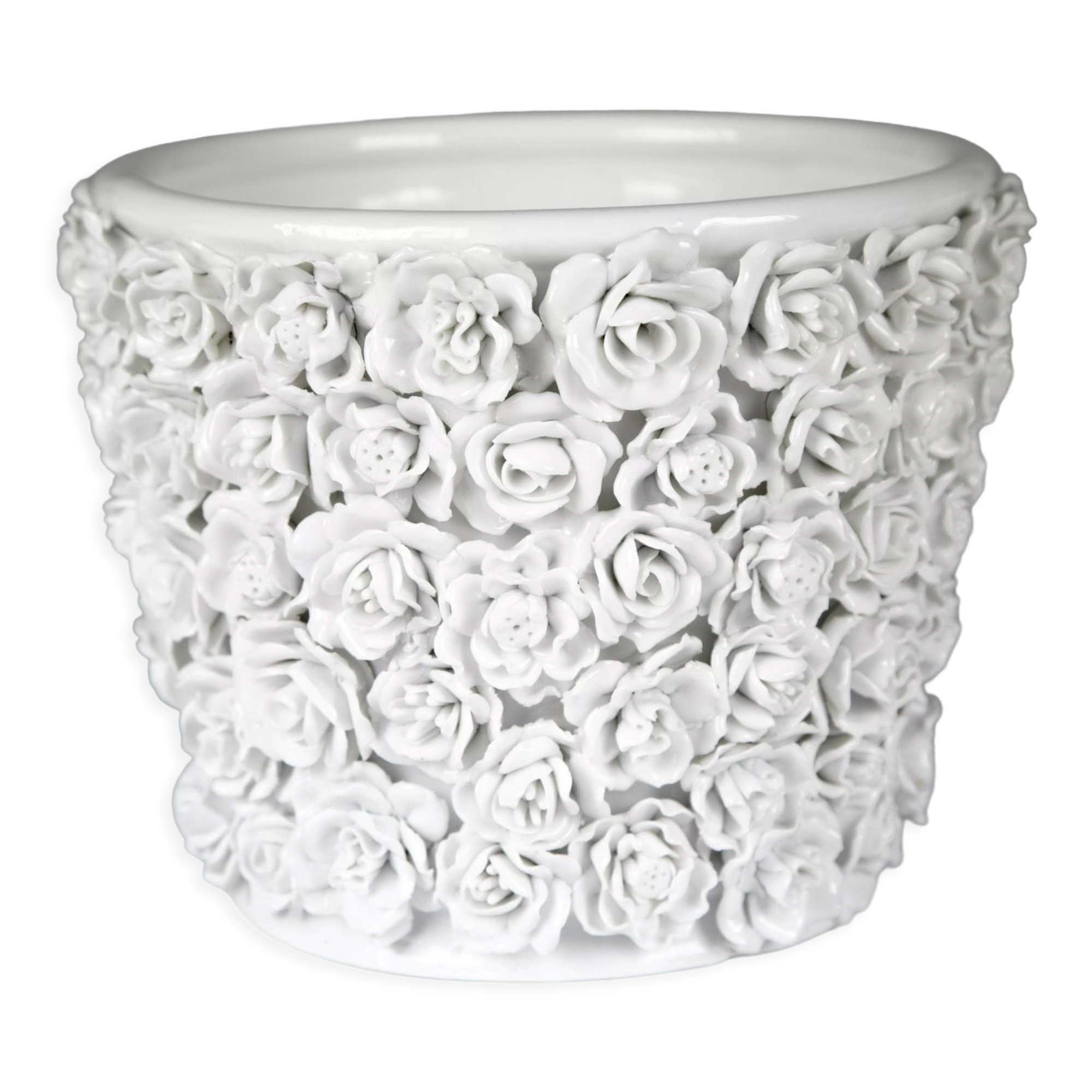 White earthenware pot cover "coco camellias" style 100 unique flowers