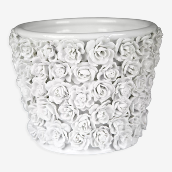 Cache pot en faïence blanche style "coco camellias" 100 fleurs toutes uniques