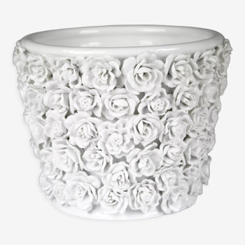 White earthenware pot cover "coco camellias" style 100 unique flowers