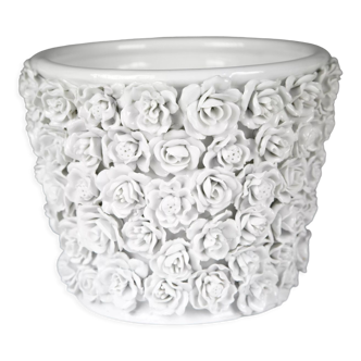 Cache pot en faïence blanche style "coco camellias" 100 fleurs toutes uniques