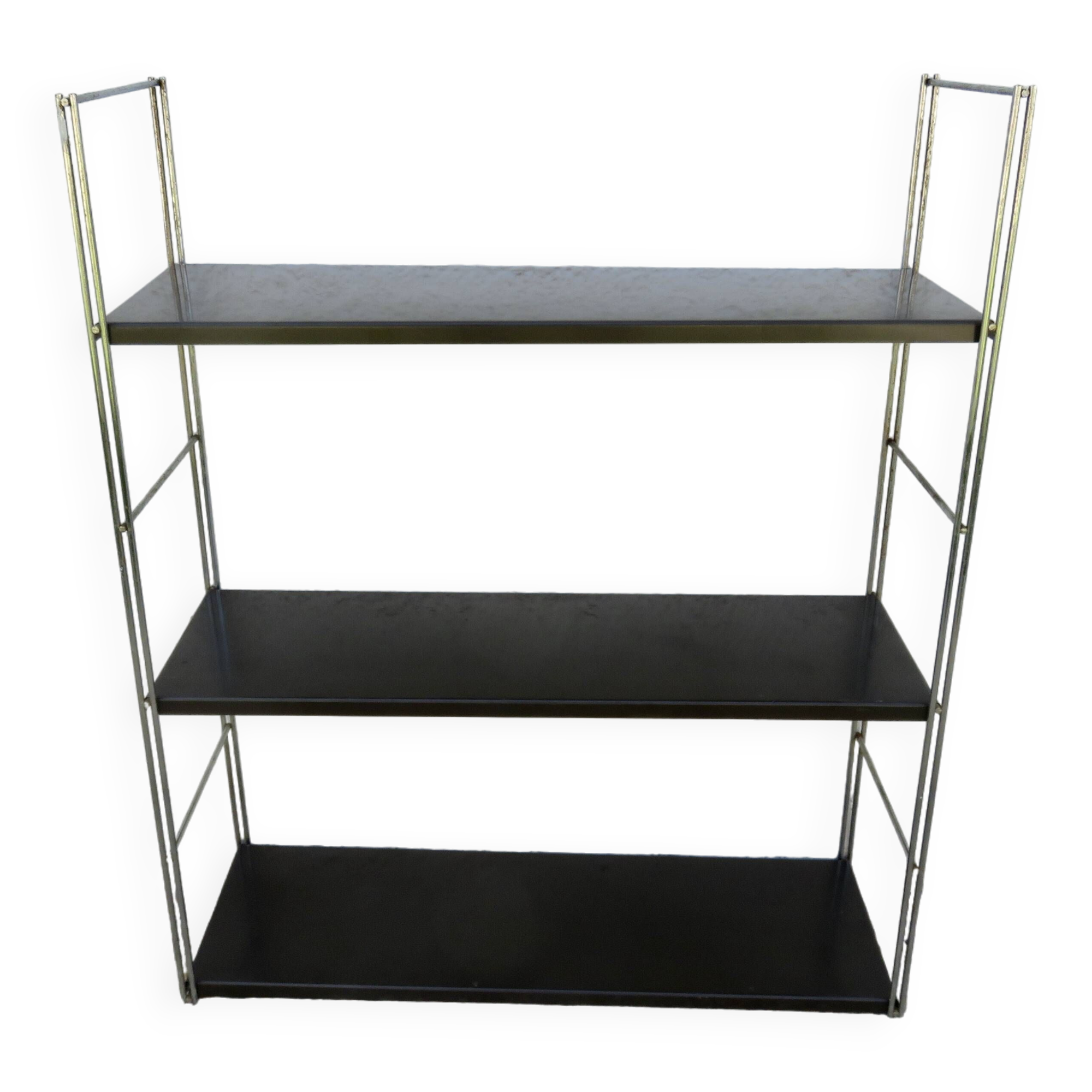 Modular String shelf in chrome and brown metal