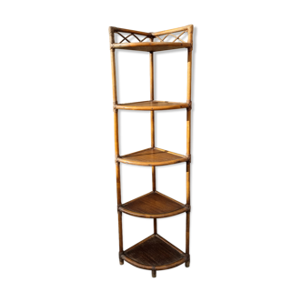 Corner storage cabinet in bamboo and vintage wicker, 60s