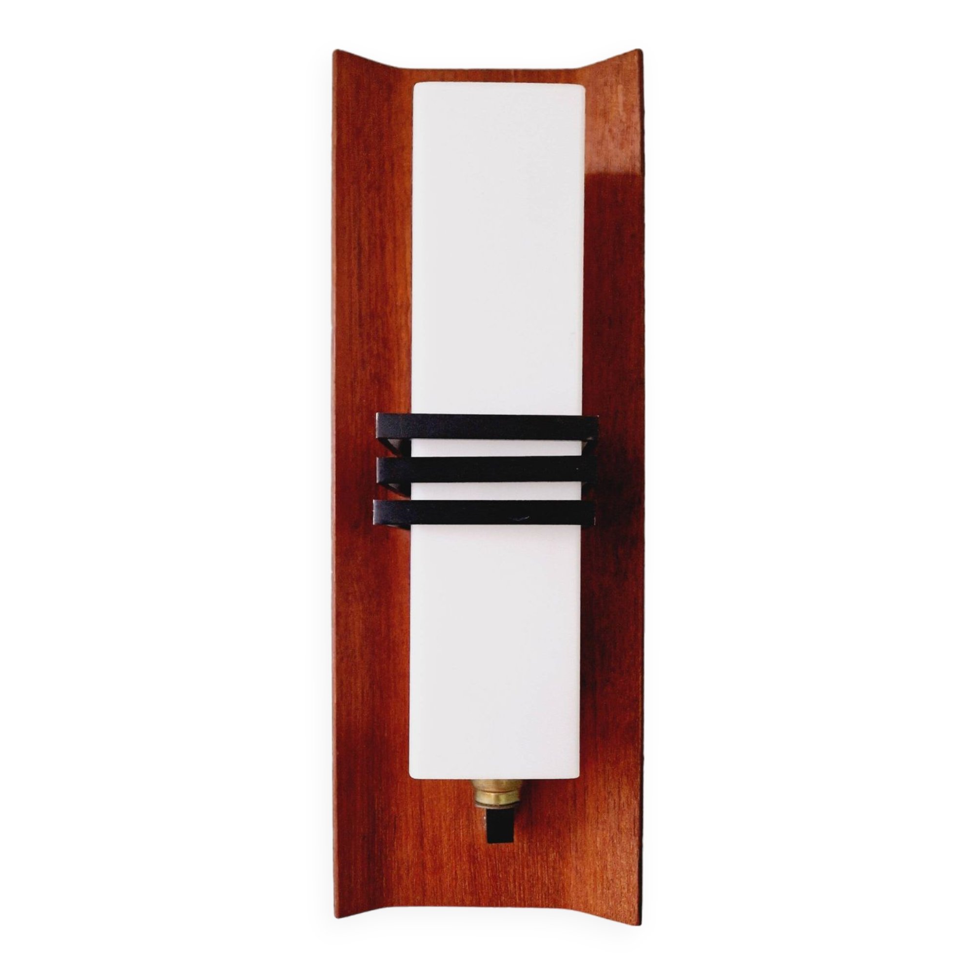 Scandinavian wall light in opaline and teak, 1960s