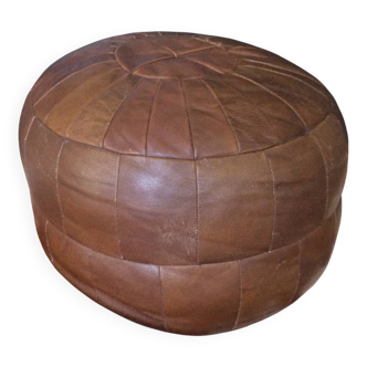 Patchwork leather pouf