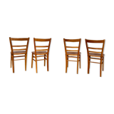 Series of 4 vintage light wood bistro chairs