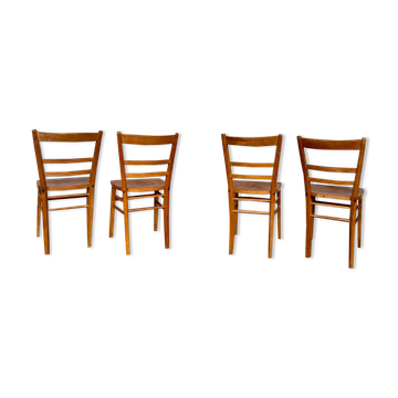 Series of 4 vintage light wood bistro chairs