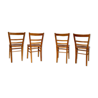Series of 4 vintage light wood bistro chairs