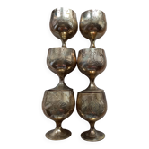 Vintage set of 6 brass chalices